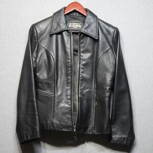 Vintage Guess Genuine Black Leather Jacket Full Zip Pockets Womens M Y2K Goth